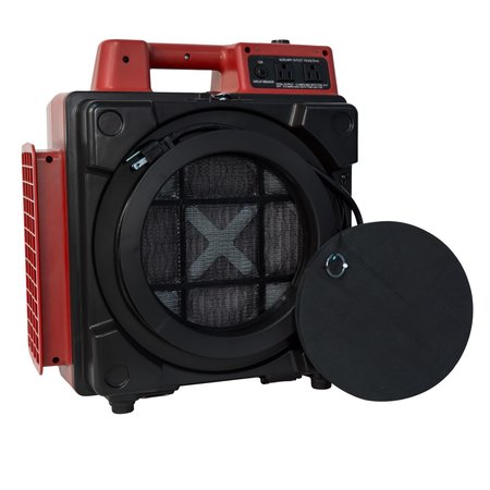 XPOWER 1/2 HP, 550 CFM, 2.8 Amps, 5 Speed HEPA Mini Air Scrubber with Built-In Power Outlets & 3-Stage Filter System X-2480A-Red